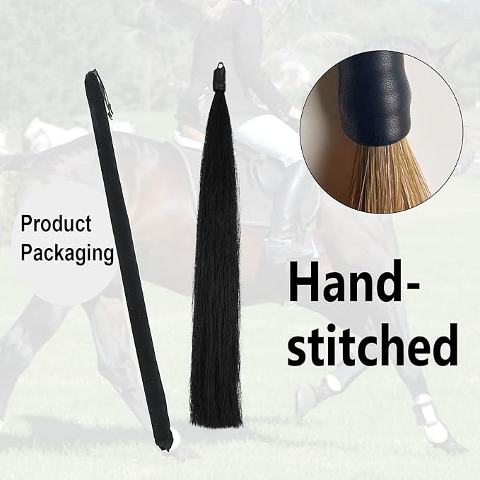 Horse Tail Extension with Braided Horsehair Loop, Blunt Cut Bottom, 3/8 lb, 28-30 inches (Jet Black)
