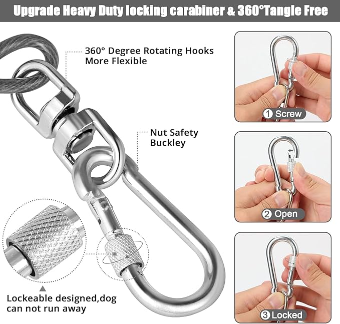 Jenico 100 FT Dog Runner Cable with Swivel Hook, Outdoor and Camping Dog Leash Run Tether, Rust-Proof Training Line for Small to Medium Pets Up to 500 LBS