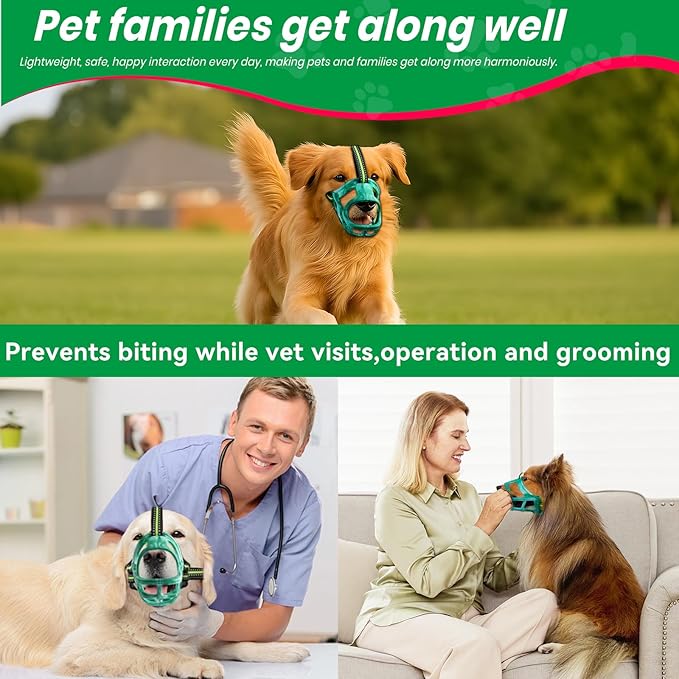 Dog Muzzle, Basket Muzzle for Small Medium Large Dogs, Anti-Biting and Chewing, Lightweight & Sturdy Cage Design, Allows Panting & Drinking, Ideal for Grooming & Training(Green Size M)
