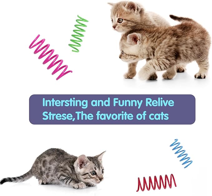 48PCS 12Colors Cat Spring Toys for Indoor Cats, Interactive Coil Springs for Self Play, Durable Heavy Plastic Cat Spiral Spring, Hunting, Biting, Swatting Creative Kitten Toy
