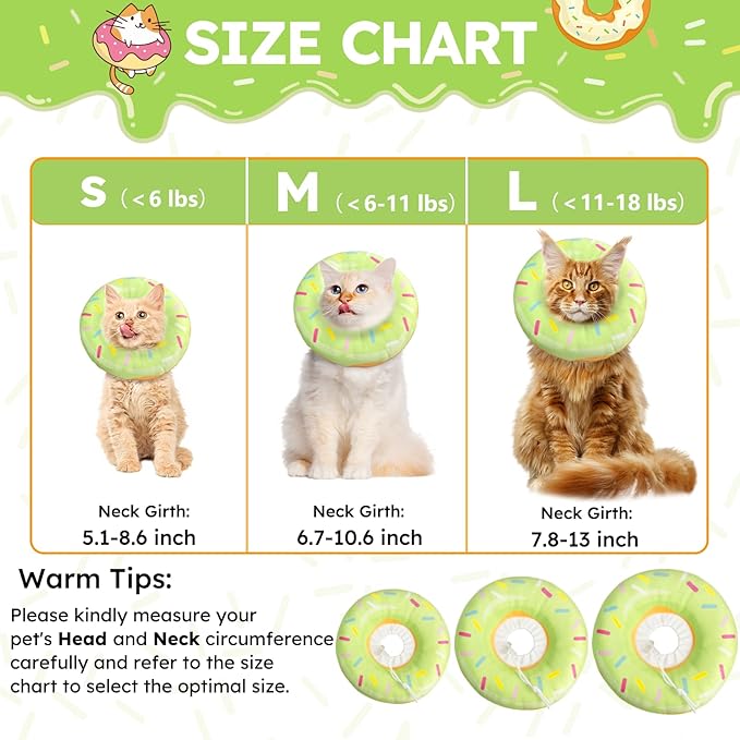 Cat Cone Collar Soft, Cat Recovery Collar for Wound Healing Cute Donut Adjustable Kitten Cones to Stop Licking Comfortable Lightweight Neck Elizabethan Collars for Kittens After Surgery