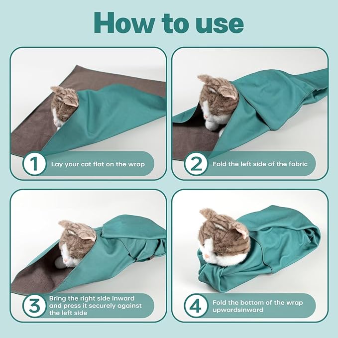 Paw Legend 21.7" Cat Wrap for Grooming Cat Wrap for Cutting Nails Cat Restraint for Nail Clipping Self Adhesive Blanket Restraint Cloth for Cats Within 6lbs