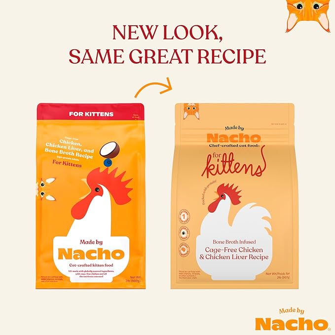 Made by Nacho Kitten Dry Kibble Infused with Bone Broth, Healthy High Protein Cat Food, Cage-Free Chicken and Chicken Liver, 4lb Bag
