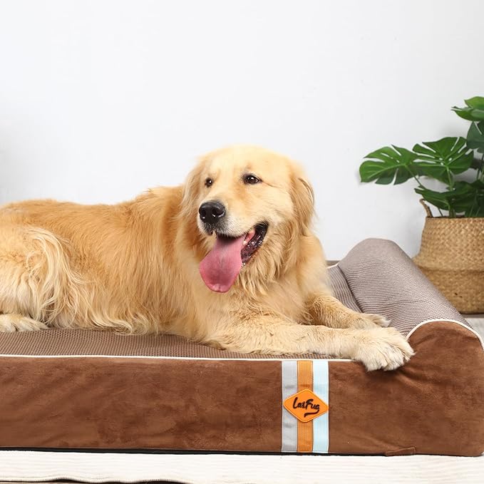Laifug Orthopedic Memory Foam Extra Large Dog Bed Pillow (50" x 36" x 10", Brown) Durable Waterproof Lining with Removable Washable Cover and Smart Design