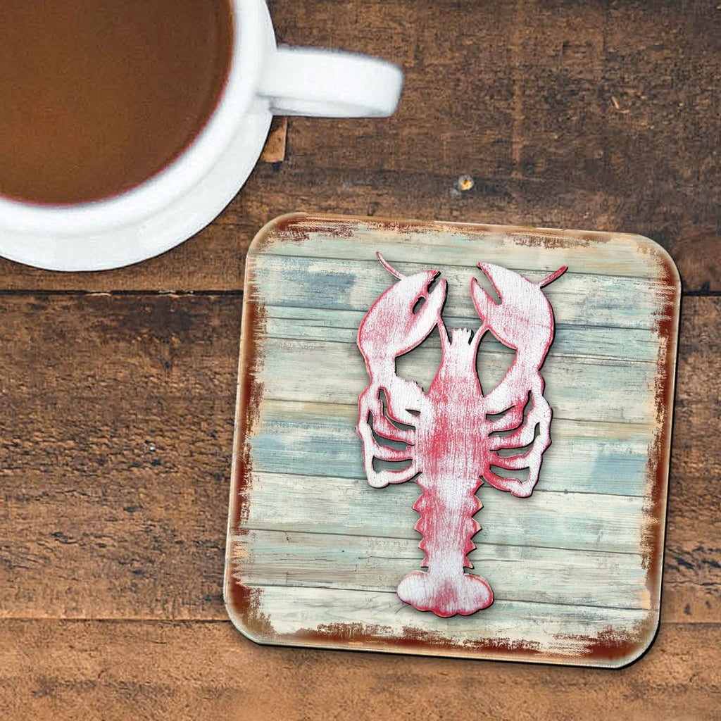 Lobster Coastal Wooden Cork Coasters Gift Set of 4 by Nature Wonders - Coastal Sea-Life Decor - 8198538-9C-S4