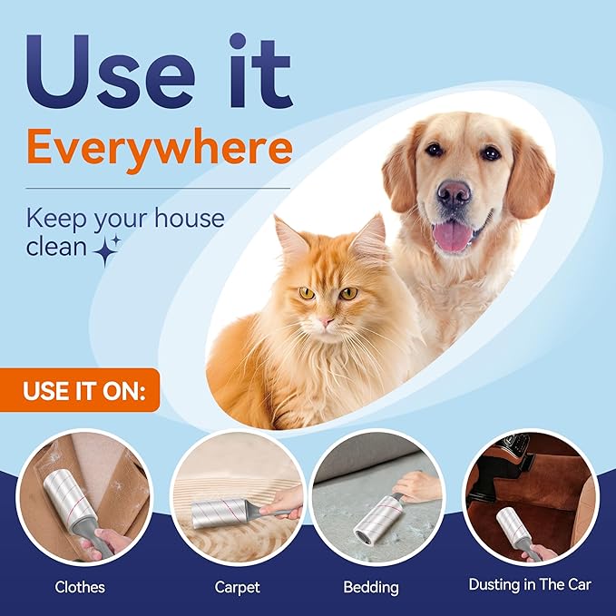 Lint Rollers for Pet Hair Extra Sticky,440 Sheets Mega Value Set with Reinforced 2 Handles and 4 Replaceable Tough Papers, Portable Pet Lint Remover for Clothes, Sofa Bed, Car Seat, and More