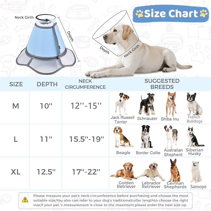 Soft Dog Cone Collar After Surgery Recovery,Adjustable E-Collar with Removable Shield,Lightweight,Breathable Anti-Licking Protective Cone for Large,Medium,Small Pets (Blue, M (Neck:12''-15''))