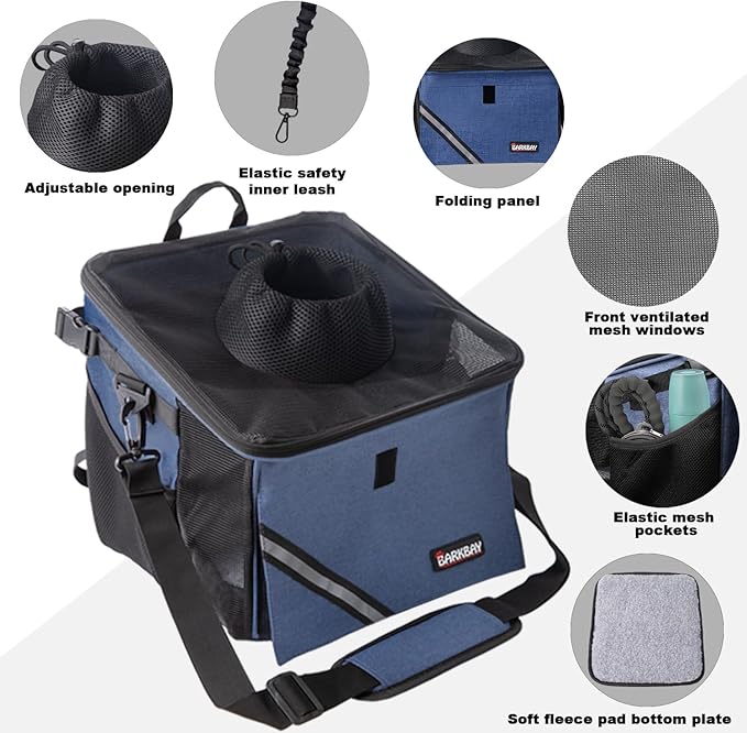 Pet Carrier Bicycle Basket Bag Pet Carrier/Booster Backpack for Dogs and Cats with Big Side Pockets,Comfy & Padded Shoulder Strap,Travel with Your Pet Safety（Classic Blue）