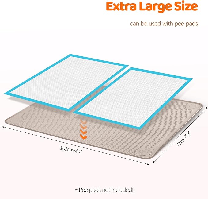 Pee Pads for Dogs, 40" x 28" Extra Large Reusable Dog Silicone Mat for Floor Protector, Washable Non-Slip Dog Training Pads for Potty Training (Khaki)