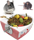Chinchilla Food Bowl Ceramic Guinea Pig Cage Feeder Hanging Bunny Food Dish Small Animal Feeding Bowls for Syrian Hamster Ferret Gerbils (Pink)