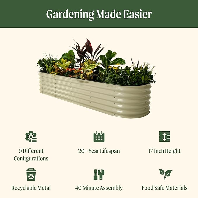 Vego garden Raised Garden Bed Kits, 17" Tall 9 in 1 8ft x 2ft Metal Raised Planter Bed for Vegetables Flowers Ground Planter Box, Sky Blue