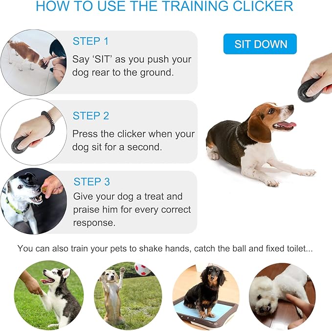 Dog Clicker for Training, 2 Pack Dog Training Clicker, Clicker Dog Training with Wrist Strap, Pet Training Clicker, Perfect for Dog Cat Puppies Behavioral Training (Black and Water Lake Blue)