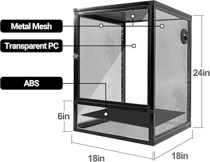 REPTI ZOO 18" x 18" x 24" Front Opening Chameleon Cage with 3-Sided Metal Mesh, 34 Gallon Screen Vertical Terrarium with Background Sticker, Tall Enclosure for Chameleon, Tree Frog, Arboreal Reptiles