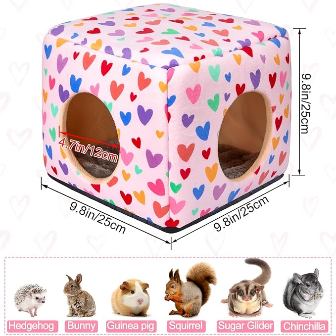 Bienbee Guinea Pig Hideout, Washable Guinea Pigs House Cozy Guinea Pigs Bed for Small Pet Bunny/Rabbit/Hamster/Chinchilla Guinea Pig Accessories Colorful Hearts