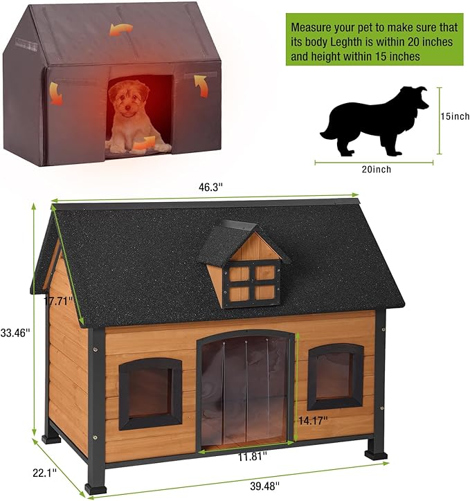 GUTINNEEN Dog House Outdoor with Strong Metal Frame Insulated Dog Kennel for Small Medium Large Dogs Puppy Cage for Winter Weatherproof