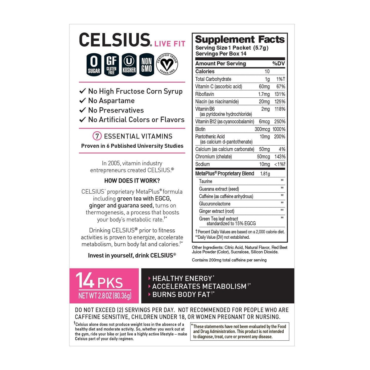 CELSIUS® On-The-Go Powder Sticks Dragonfruit Lime, Essential Energy 2.8 Oz