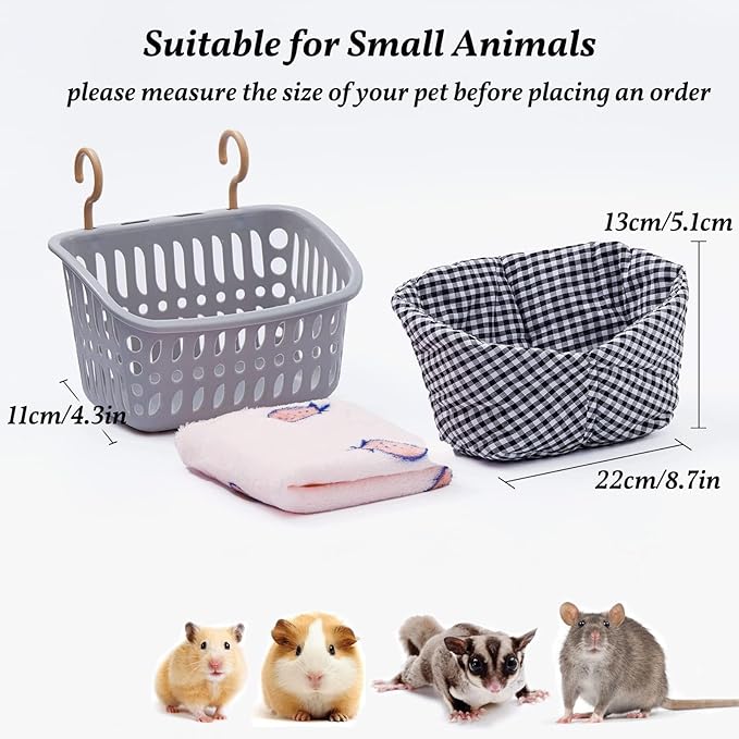 JWShang Rat Hammock for Cage, Chew Proof Hanging Basket Bed with Sturdy Hooks, Pet Cage Accessories, Safe Cozy Small Animal Rodent Hammock for Sugar Glider Mice Snuggling Sleeping