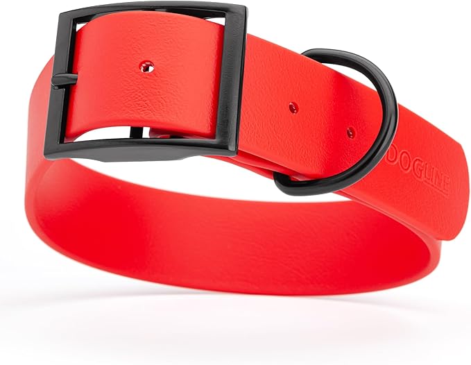 Dogline Biothane Waterproof Dog Collar Strong Coated Nylon Webbing with Black Hardware Odor- Proof for Easy Care Easy to Clean High Performance Fits Small Medium or Large Dogs, Cherry Red