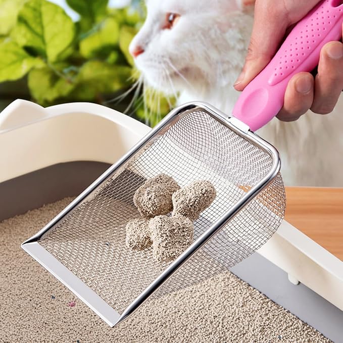 Cat Litter Scoop,Sturdy Litter Cleaner Corner Shovel,2Pcs Stainless Steel Mesh Litter Shovel,Easy to Clean Reptile Terrarium Sand Waste,Beach Shovel(2 Pcs Pink)