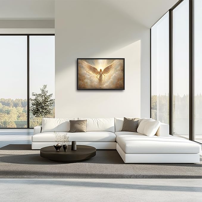 Large Angel Wall Art for Living Room, Framed Oversized Angel Wing Wall Decor Fantasy Sky Clouds Canvas Painting Modern Artwork for Living Room Bathroom Bedroom Office Dining Room 36"x24"