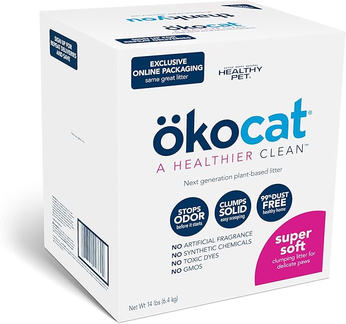 ökocat Super Soft Wood Clumping Cat Litter, Unscented,14 pounds - Natural Ingredients, Stops Odor, Clumps Solid, 99% Dust Free, Great for All Cats, Sensitive Paws, Kittens