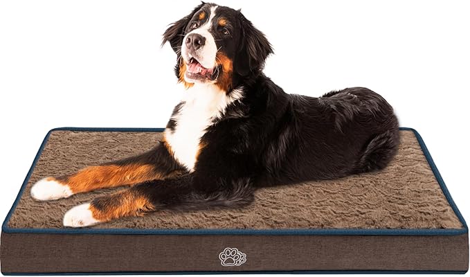 EMPSIGN Dog Bed Mat 47 Inch Reversible Warm & Cool,Washable Dog Crate Bed with Egg Crate Foam Support, Pet Sleeping Mat for Large Medium Small Dogs, Fluffy Kennel Pad(Brown)