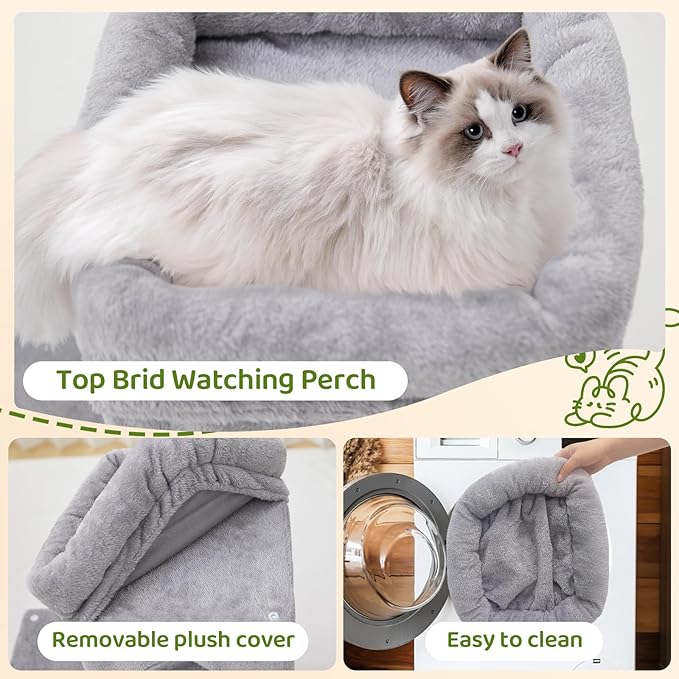 24inch Tall cat Tree with 2 cat condo and Mouse Toy Cozy Small cat Tower with Scratching Post and Board for Kitties and Small Cats.（Light Grey）
