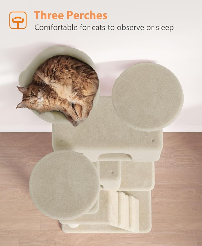 77'' Cat Tree Tower for Indoor Cats Large Adult, Cute/Tall Modern Cat Tree for Big Cats 20 lbs, Plush Multi-Level Cat Condo with Scratching Posts, Dangling Ball for Fun Play (Beige, 77 inch)