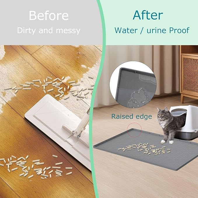 Cat Litter Mat for Litter Box, Silicone Large Cat Litter Trapping Mat - 28x22 in, Waterproof & Non-Slip, Durable & Easy Clean, Gray