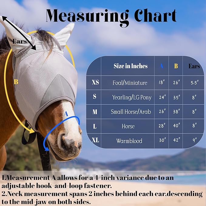 Horse Fly Mask, Adjustable Fly Masks for Horses with Ears, UV Protection from Insect Pests Comfort Mesh Without Nose Average Size Horses Accessories(Medium)