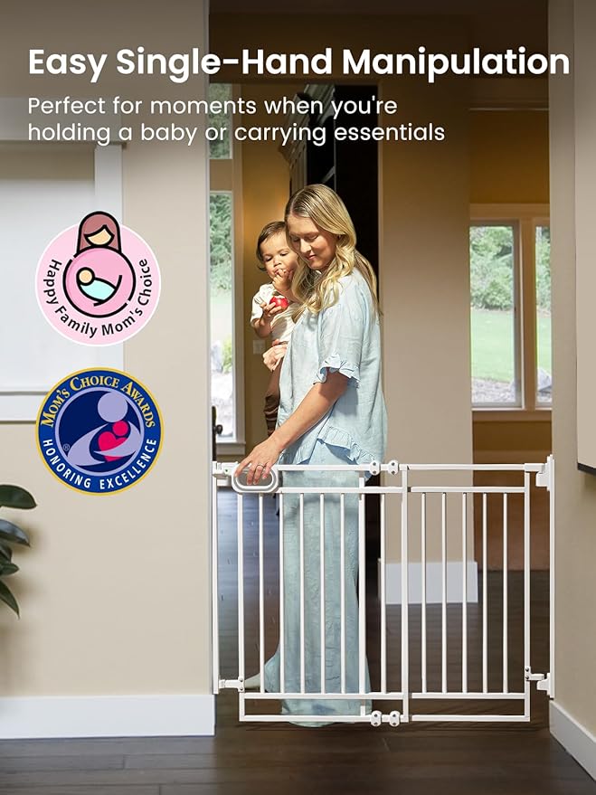 Mom's Choice GROWNSY Baby Gate No Bottom Bar, Adjustable Width 26” to 36” for Child and Pet, Dog Gate with Auto-Close & One-Hand Operation, Screw-in Installation for Doorways and Indoor Use
