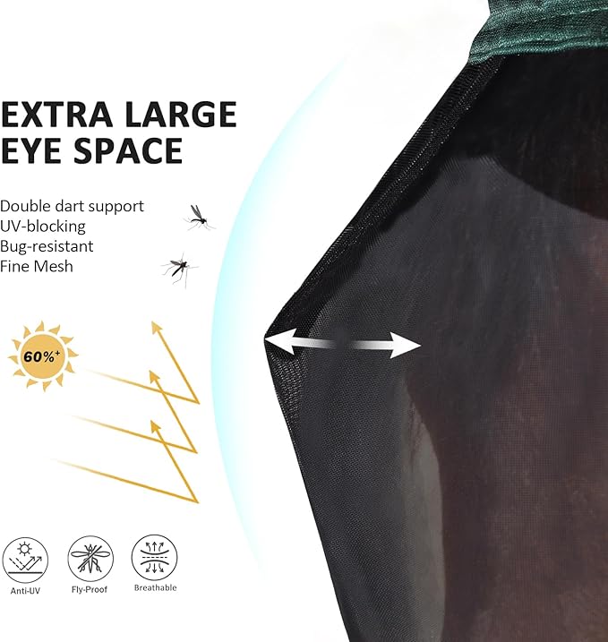 Harrison Howard Pro Luminous Horse Half Face Fly Mask Large Eye Space with Ears UV Protection for Horse Hunter Green M
