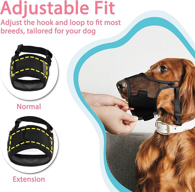 LUCKYPAW Dog Muzzle, Mesh Muzzle for Large Medium Small Dogs, Soft Mouth Guard for Biting Chewing, Breathable Mouth Guard with Adjustable Strap for Training(Black, XL(Snout:11"-12.25"))