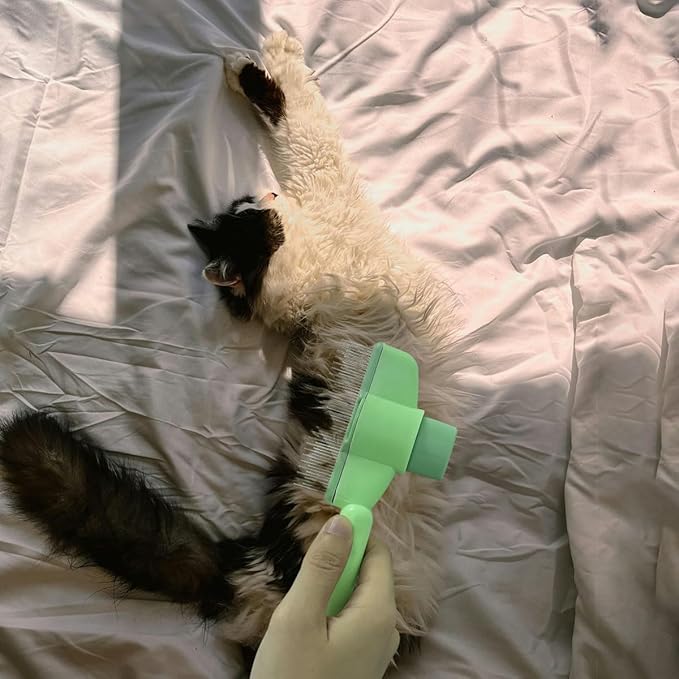 2PCS Cat Comb Dog Hair Comb，Pet Grooming Cleaning Comb，Pet Hair Removal Tool with Release Button