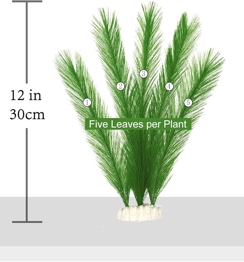 BEGONDIS Aquarium Decorations 5Pcs Fish Tank Artificial Green Water Plants Made of Silk Fabrics Plastic