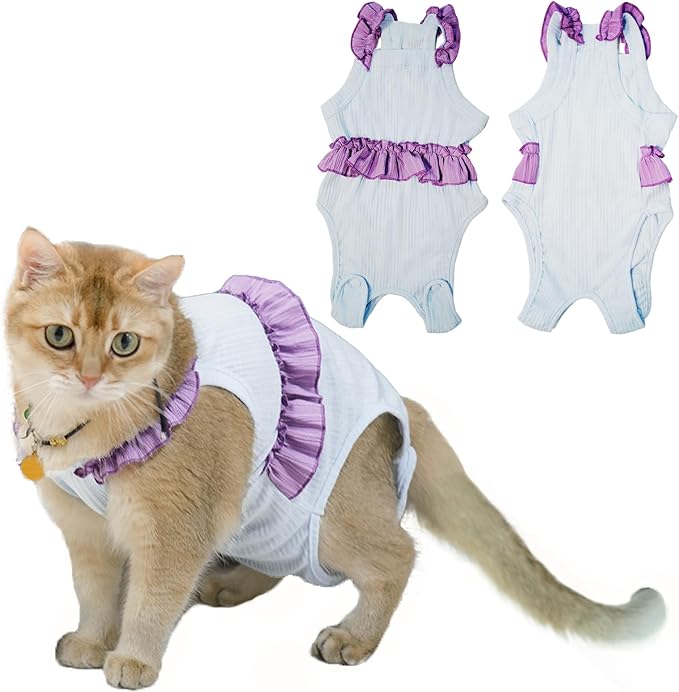 Cat Recovery Suit,Kitten Onesie After Surgery,E-Collar Alternative for Abdominal Wound and Skin Diseases,Soft Breathable Bodysuit After Spay（Blue-m）