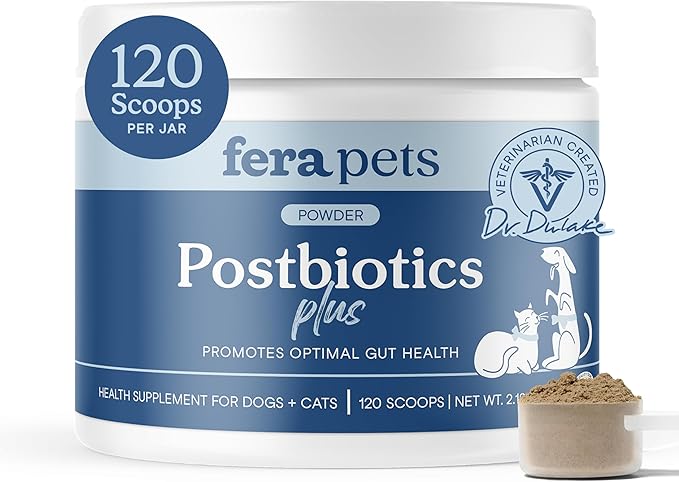 Fera Pets Postbiotics Plus Prebiotics for Dogs & Cats - with Slippery Elm - Promotes Optimal Digestive Health & Inflammatory Response - Enhances Immunity - 120 Scoops
