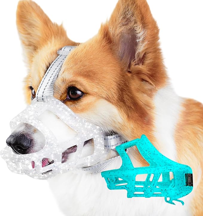 Glow-in-The-Dark Dog Muzzle, Basket Muzzle for Small Medium Large Dogs,Anti-Biting Chewing, Lightweight Cage Design,Allows Drinking & Panting,for Grooming & Training Size S