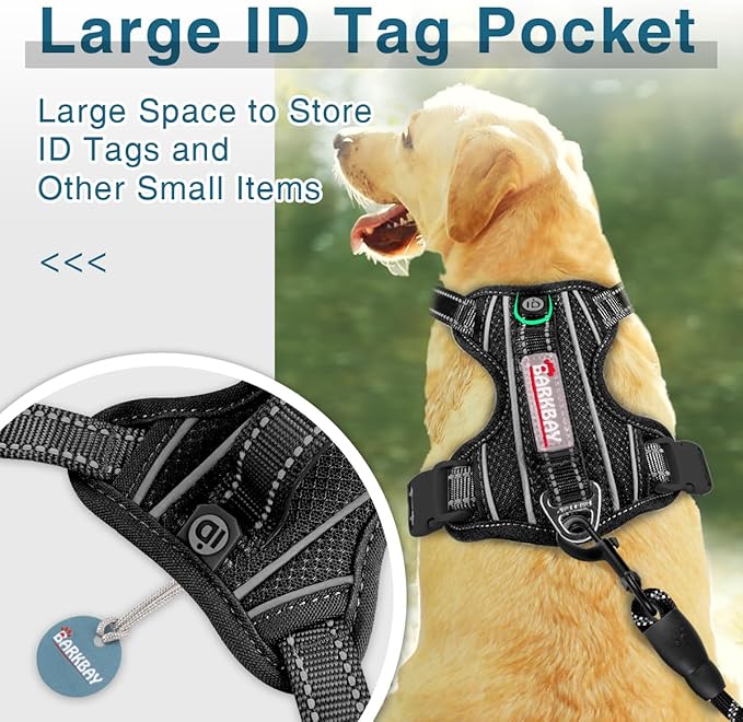 BARKBAY Dog Harness No Pull with ID Tag Pocket - Heavy Duty, Reflective, Easy Control for Large Dogs(Black,L)