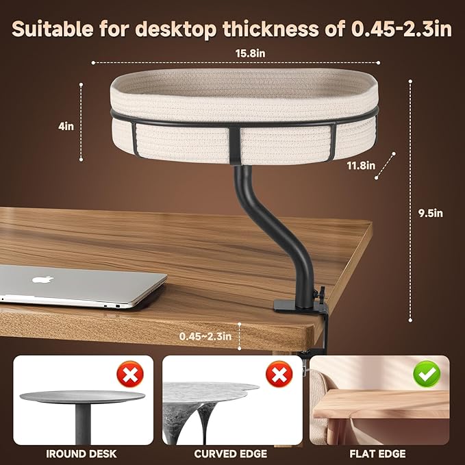 Cat Desk Bed - 360° Rotating Mount Attachment - Space-Saving Cats Hammock for Home Office/Computer Desks, Washable All-Season Indoor Pet Nest - Comfortable Perch