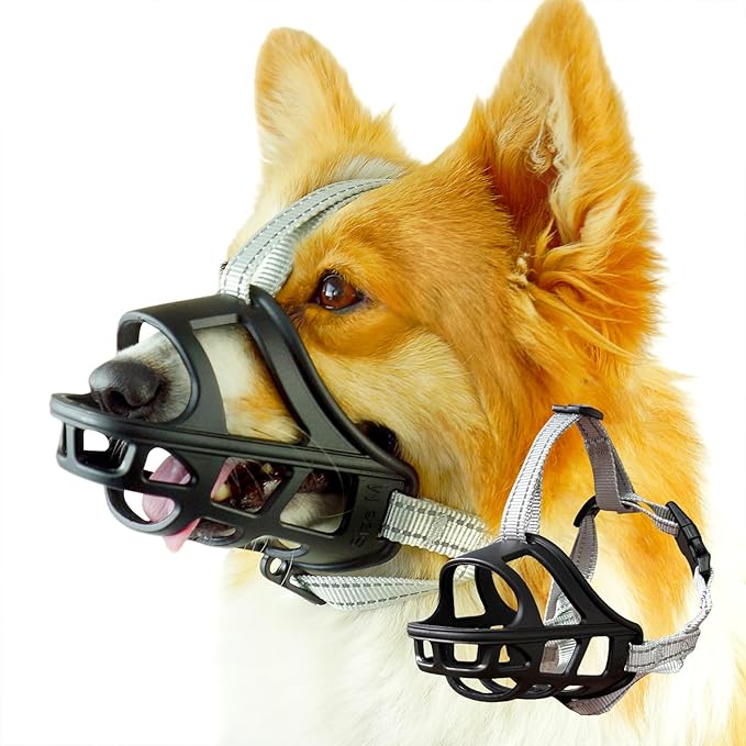 Dog Muzzle, Basket Muzzle for Small Medium Large Dogs, Anti-Biting and Chewing, Lightweight & Sturdy Cage Design, Allows Panting & Drinking, Ideal for Grooming & Training(Black Size L)