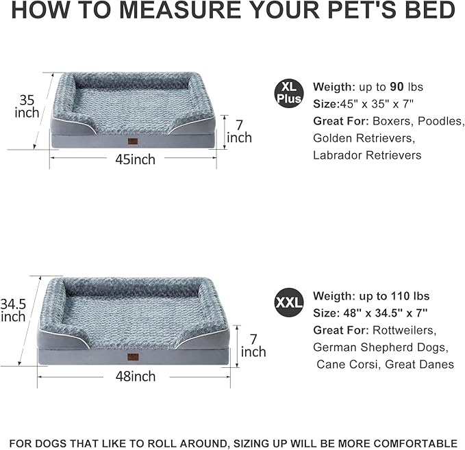 WNPETHOME Dog Beds for Large Sized Dogs, Washable Orthopedic Dog Couch Sofa Bed with Waterproof Lining & Non-Skid Bottom for Pet Sleeping