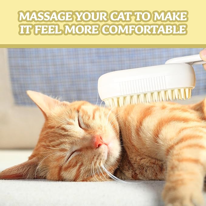 3-in-1 Rechargeable Steam Brush for Cats & Dogs - Anti-Static Spray Pet Grooming Brush with Warm Mist Massage, Hair Shedding Control, Detangling Comb & Cleaning Tool for Effective Deshedding