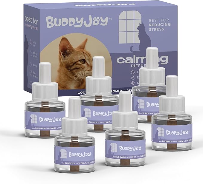 Cat Calming Diffuser Refills – Long-Lasting 30-Day Formula with Pheromones for Stress Relief, Relaxation, and Anxiety Reduction in Cats Easy to Use – (6 Refills)