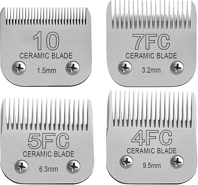 Size10/ 7FC/5FC/4FC Detachable Pet Dog Clipper Blades, Compatible with Most Oster A5, KM Series Clippers,Made of Ceramic Blade & Stainless Steel Blade 5PACK