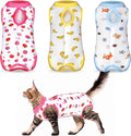 Nuanchu 3 Pieces Cat Recovery Suit Kitten Recovery Suit E-Collar Alternative for Cats and Dogs Abdominal Skin Anti Licking Pajama Clothes Sets(Strawberry Pattern,Small)