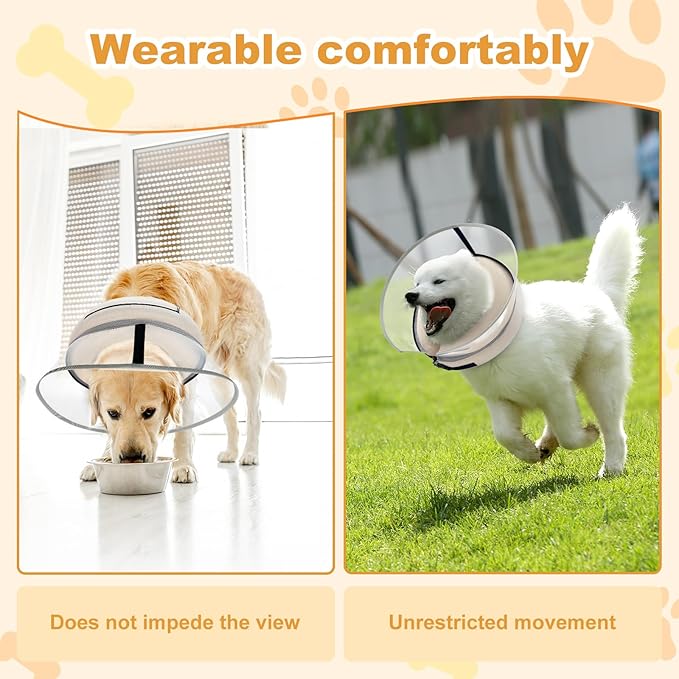 Dog Cone Collar with Enhanced Anti-Licking, Inflatable Dog Cone After Surgery, Adjustable Size with Soft Padding for Small Medium Large Dogs - Pale Yellow/L