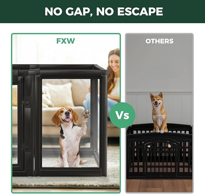 FXW AuraSpace Acrylic Indoor Unleashed Dog Playpen for Medium Dogs, 35 Inch, 6 Panels, Black