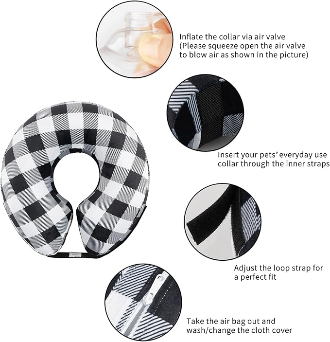 CuteBone Inflatable Dog Cone with Removable Soft Fleece Covers for Small/Medium/Large Dogs and Cats Neck Donut Collar After Surgery