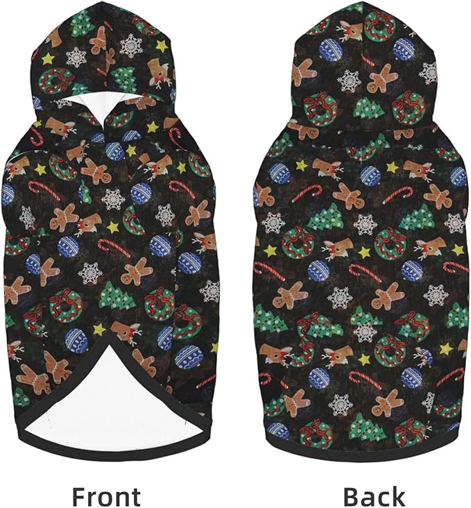 Xmas Tree Reindeer Ginger Cookie Hoodie,Christmas Cosplay Dog Clothes with Pocket and Hat Winter Clothes Sweaters X-Large